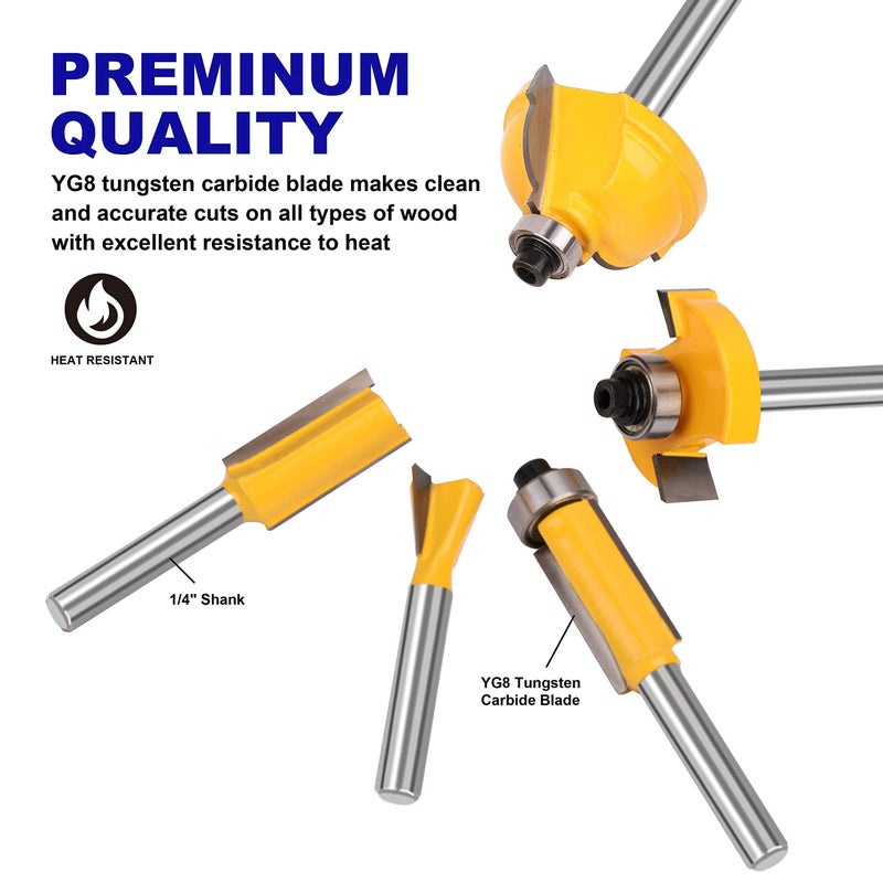PLATINUMEDGE Router Bits Set, Tungsten Carbide Router Bits Set 1/4 Shank, Router Bit Kit for DIY, Woodworking Project, 35 Piece Set with Premium Aluminum Carry Storage Case - Image 4